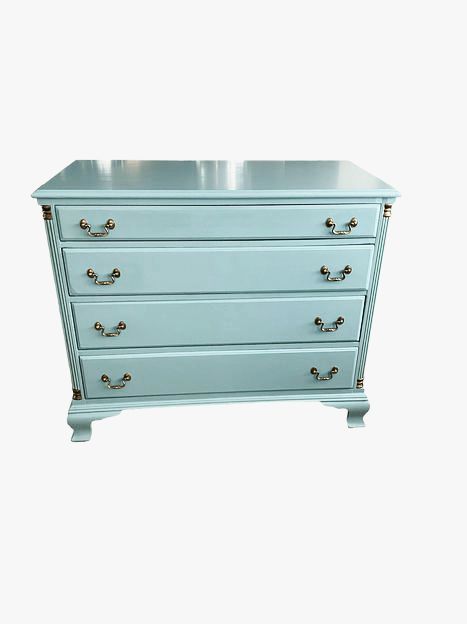 Handpainted Sea Blue Mahogany Dresser 36"Hx42"Wx20"D