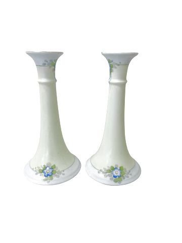 Pair Of Hand Painted Porcelain Candlesticks 8"ht