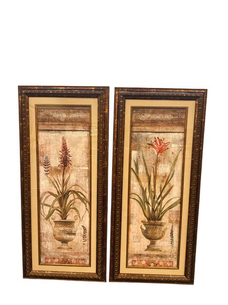 PAIR-Lg Framed Floral Pedestal Planters, 43x19"