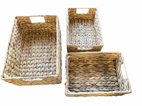 Set of 3 rectangular seagrass baskets, 13x8.5x6", 10.5x8x4.5"
