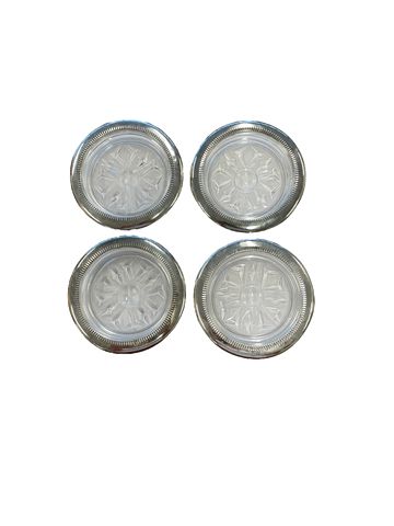 Set of 4 Silver & Crystal Coasters 4"d