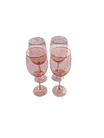 Set Of Three Pink With Gold Dots - Wine Glasses 10" x 3"