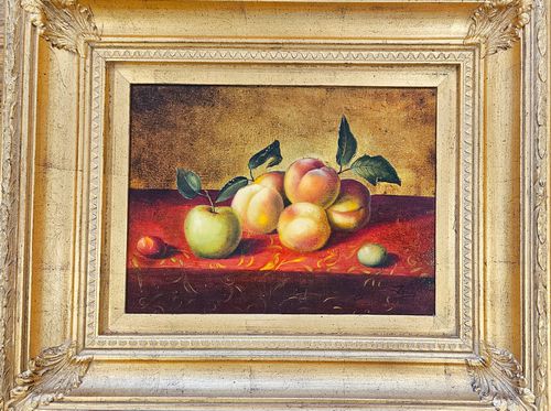 Traditional Heavy Gold Framed Peaches, Gold Backed, signature 22X24"Peaches