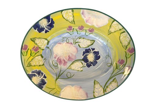 Large oval handpainted floral Italian platter, 20.5x16.75x3.5"