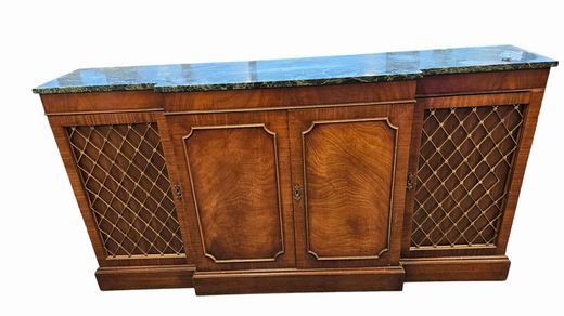 Marble Top, Grill Front, Mahogany Sideboard, MC 35"x66"Wx13'D