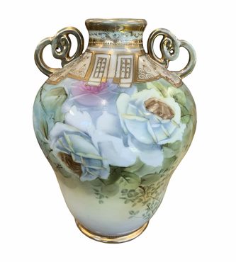 Nippon floral handled porcelain vase, 8.5" h