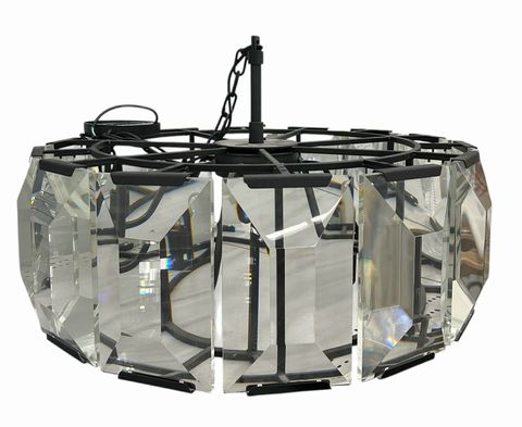 Contemporary Beveled Glass & Bronze Finish Round Chandelie, Diam. 28.25 in.