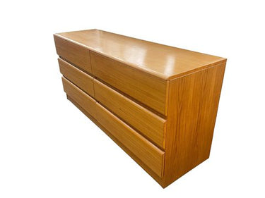 6-drawer teak dresser, 30H. 66W. 19.5D.