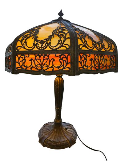 Vintage Milller Slag Glass Tiffany Type Lamp 16"h x 19"dia
