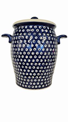 Polish Pottery Blue/Wht.Fermenting Crock 10"Hx8"W