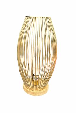 1950's gold lamp on wood base, 16.25" h