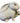 White ceramic rabbit w/ basket of flowers, 6.5" h, 8.25" w, 5" d