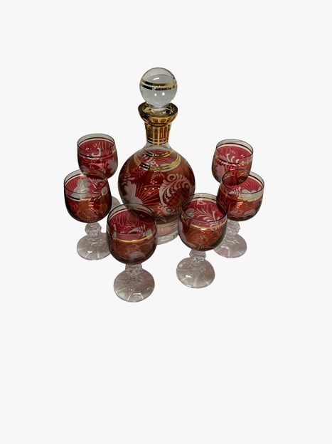 Bohemian Glass Decanter and 6 Wine Glasses