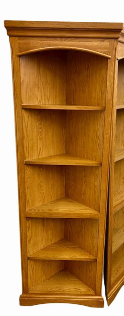 Pair Oak Corner Bookcases, H. 72 in. x W. 24.5 in. x D. 12.5 in.