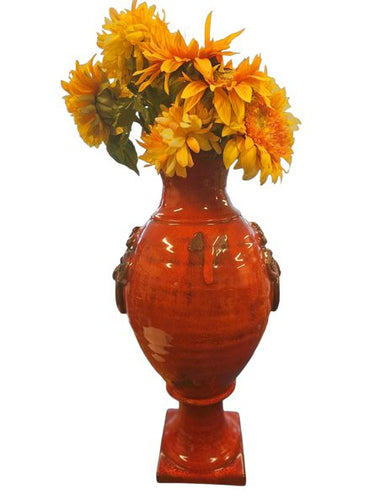 Lrg Tuscan Red Urn  Ceramic  Vase with Sunflowers 20" x 10"