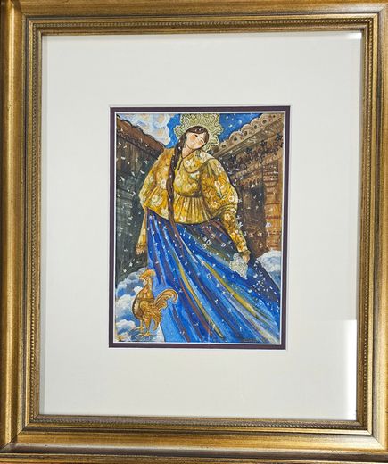 Russian Woman in Blue, Orig Watercolor, signed 16Hx14W"