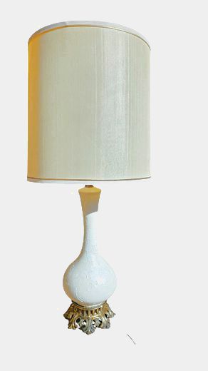 Pair-MCM White Floral Table Lamps, 32"h