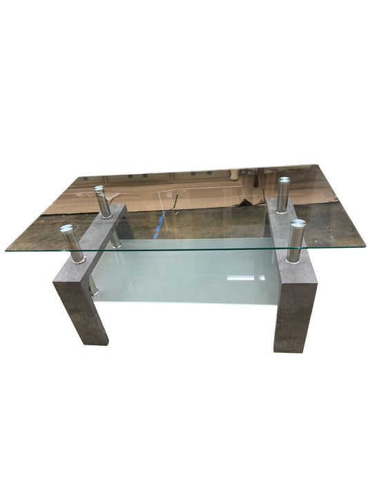 Modern glass-top coffee table, 38.25x21.5x17.75"