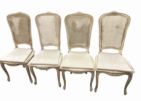 4 Italian White Painted Dining Chairs w/Caned backs and seats, H. 43 in. (as is)