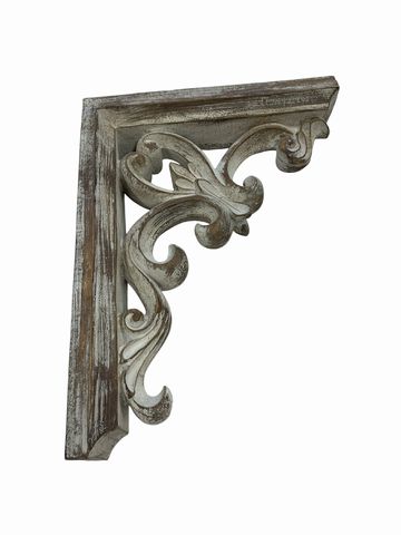 Pair Of Distressed White Washed Wooden Corbels 14x11"