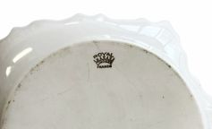 Royal Limoges white porcelain leaf dish w/ gold handle & accents, 1.25" h, 6" 2,