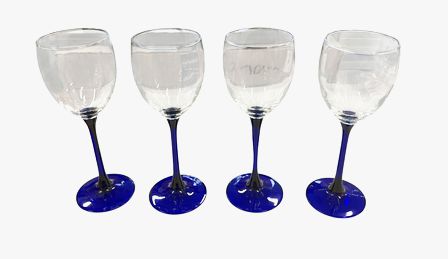 Set of 4 cobalt blue stemmed wine glasses, 7.25" h