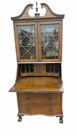 Serpentine-front mahogany secretary, 30.5x16.5x77.5"