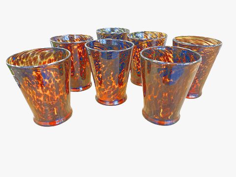 Set of 7 tortoiseshell blown-glass tumblers, 5" h
