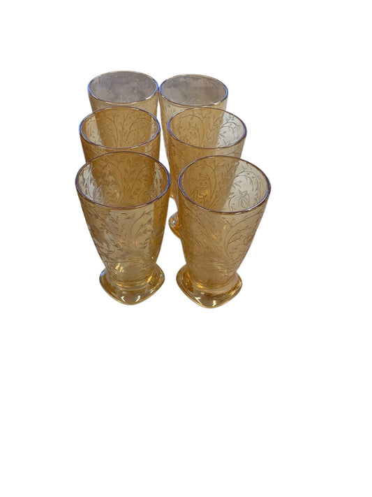 Set Of Six MCM Jennette Floragold Tumblers 5" x 3"