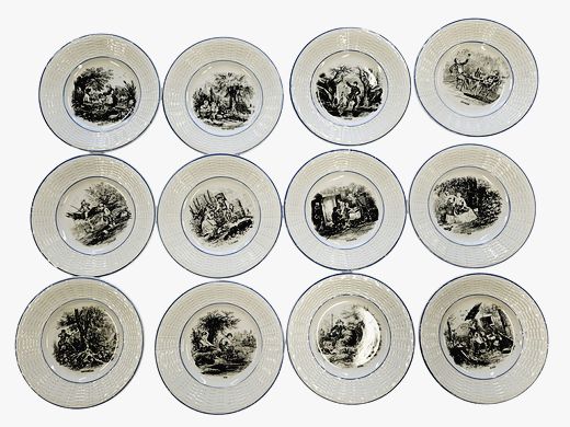 12, 1900  Months of the Year, French Transferware Plates, Hangers, as it