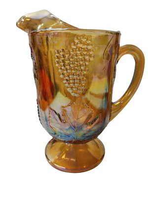 Iridescent Pitcher w/ Grapes & Leaf 10" H