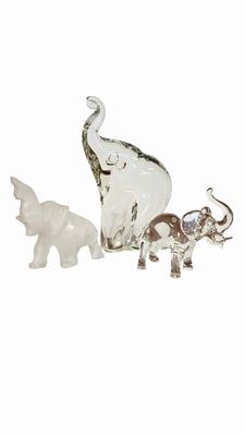 3 Collectible Elephants, 2 glass, 1 alabaster 6"-2"s