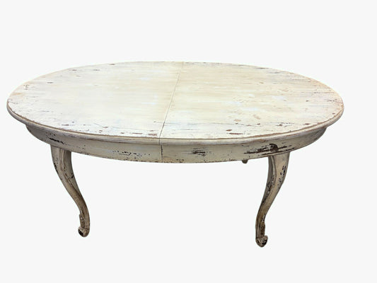 Italian White Painted Oval Dining Table w/one 26 in. leaf, L. 70.5 in.