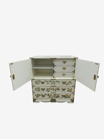 Chinese white chinoiserie lingerie chest/cabinet, 47H. 42W. 18D.