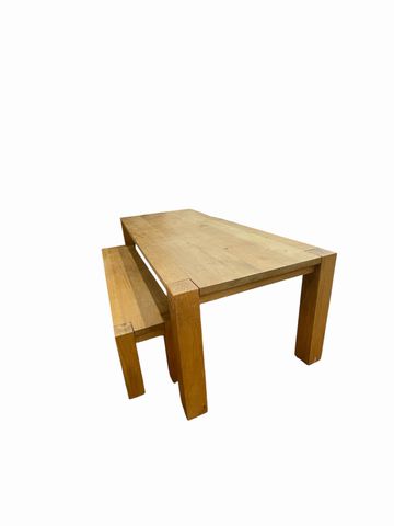 Crate & Barrel Oak Dining Table w/ Bench, 30H 90.5W  38D.,18.25H 71.25W 14.5D