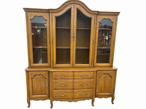 Solid walnut 2-pc china cabinet, 71x20.5x74" h