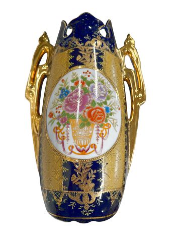 Fragonard cobalt and gold porcelain vase, 12.25" h