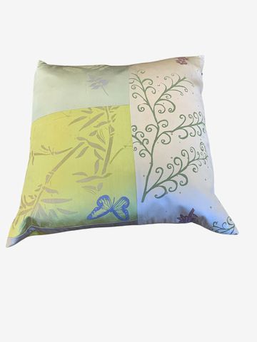 Pair Of Down Filled Hand Dyed Silk Patchwork Pillows 15x15"