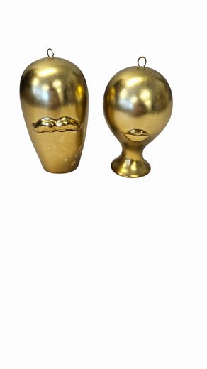 Him&He Pair of Jonathan Adler Gold Ceramic Christmas Ornaments 3"H