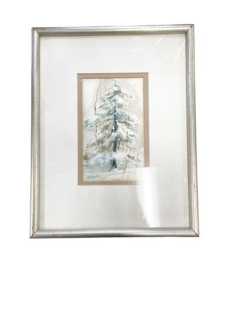 Small Original Watercolor Pine Tree w Snow12.5"x10"