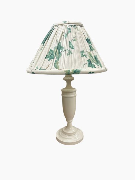 Small White Lamp w/ Ivy Shade, 18.5" H