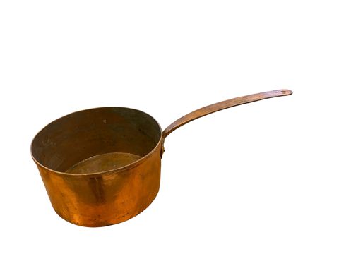 VTG copper pot w/ handle, 10.5Dx8H, 12.5L handle