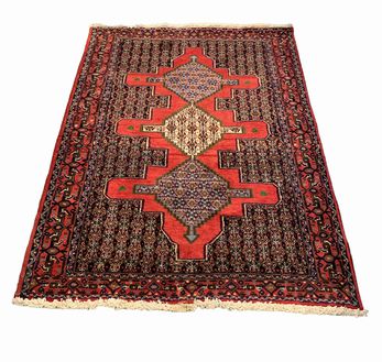 Burgundy/dark blue Sana Bejar tribal rug, 5'2"x4'