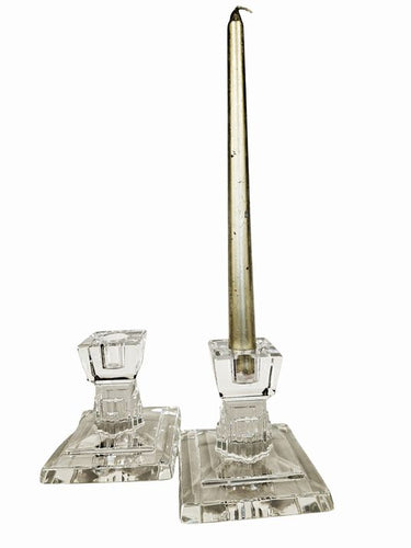 Waterford Candlesticks, "Metropolitan" Design 6"h x 4"sq.
