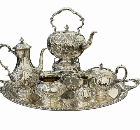 Martin Hall & Co. Sheffield Eng. Antique Victorian Silver Plated Tea Set w/Tray