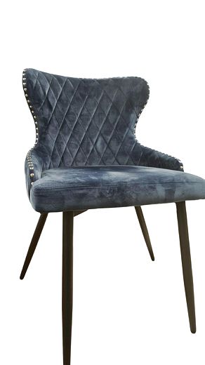 Pair Contemporary Blue Velvet Dining/Side Chairs