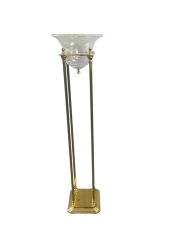 Brass plant stand w/ crackled glass bowl, 10.5x10.5x52H