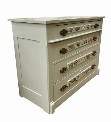 Victorian Painted and Decoupage Chest of Drawers, H. 31 in. x W. 41 in.