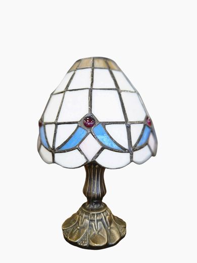 Stained glass shaded candleholder w metal leaf stembase 10"H