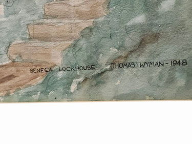 Lg. Wood Frmed,  1948 Orig. Watercolor "Seneca Lockhouse"  T. Wyman, 31"h x 37"w